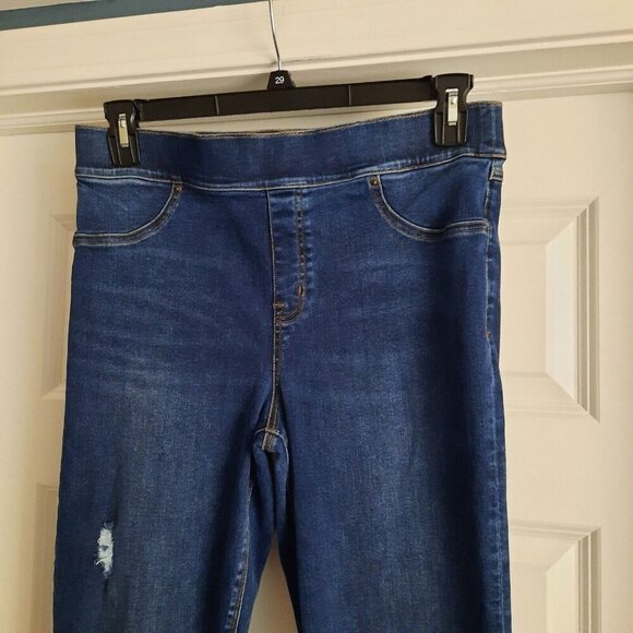 Spanx Pull On Skinny Jeans Womens XL Blue High Rise Ankle Distressed Raw Hem - Picture 3 of 14